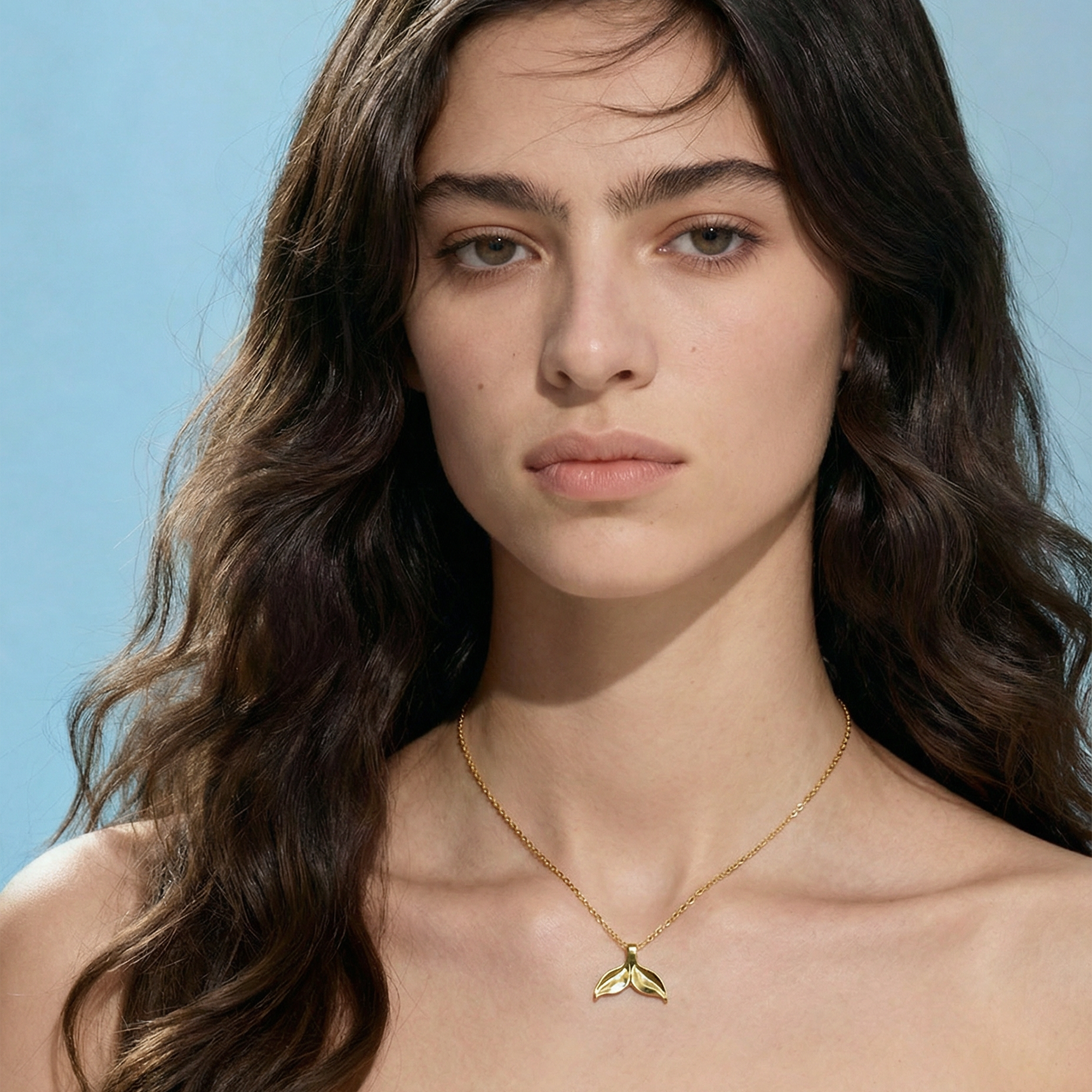 Ariel Whale Tale Necklace Gold - 14K gold plated 925 silver pendant on chain