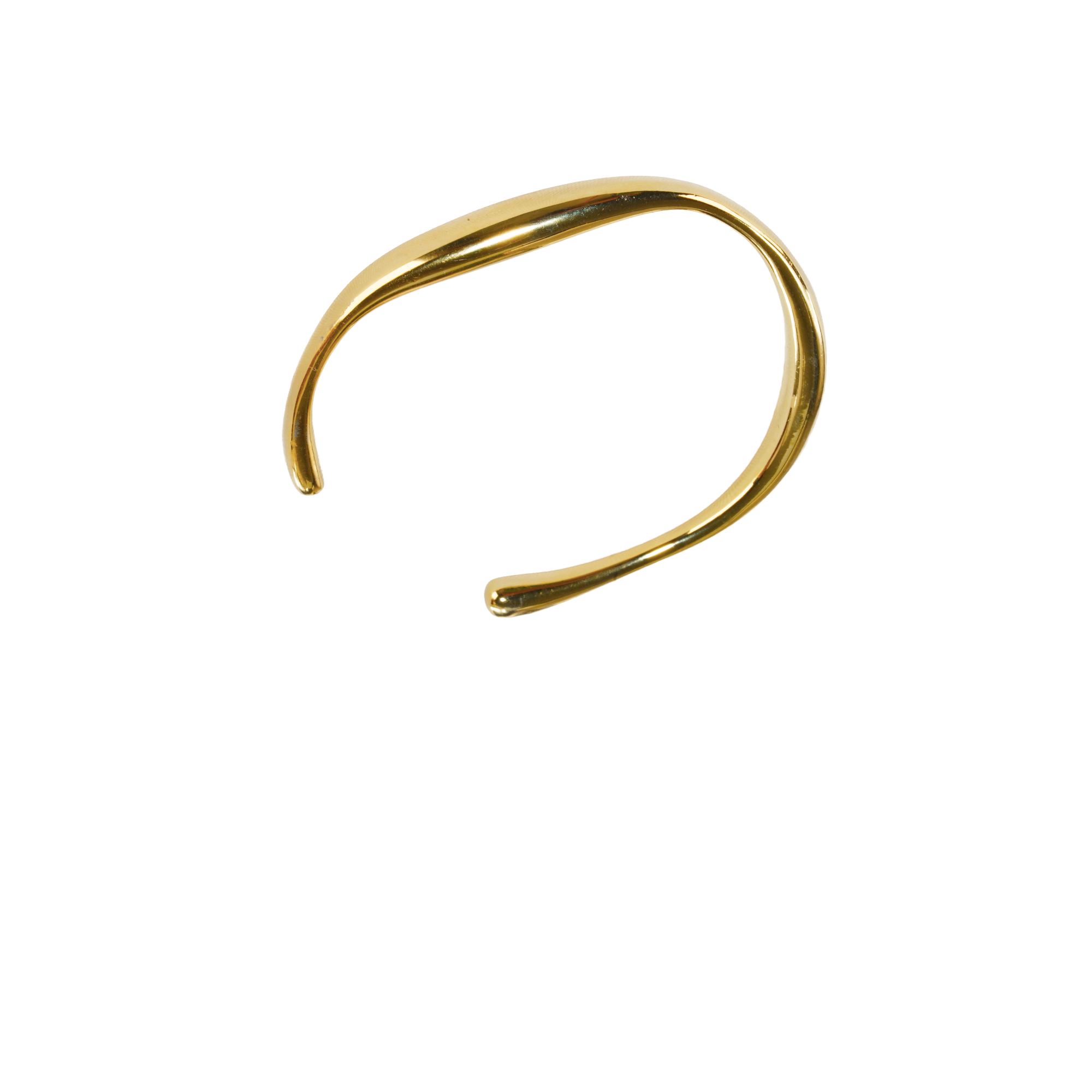 Eloise Twisted Bangle, an 18K gold plated 925 silver bangle with a smooth twisted design, shown at an angle.