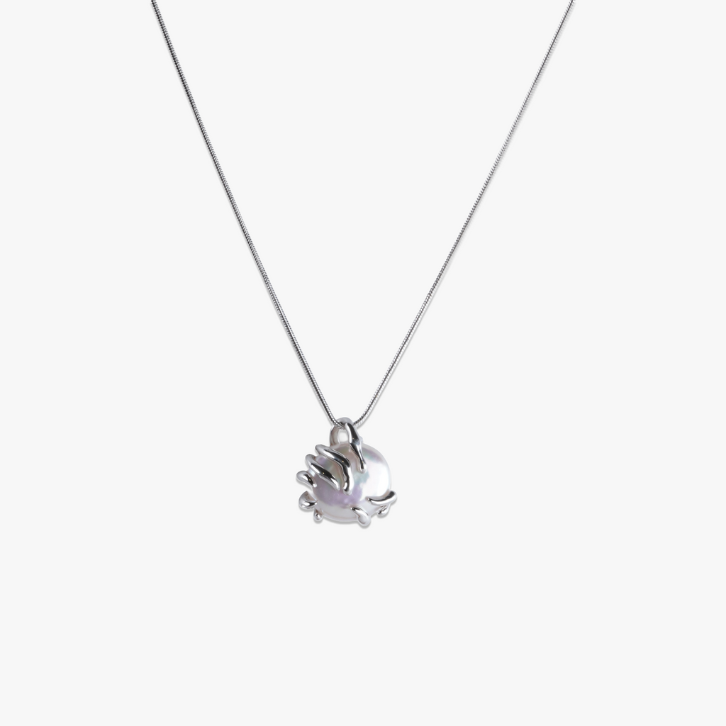 # Calypso Pearl Necklace-Silver featuring lustrous pearl pendant on delicate silver chain, 925 sterling silver plated.