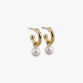 Greta Earrings - 18K Gold Plated 925 Silver Hoop Earrings with White Pearl Drops