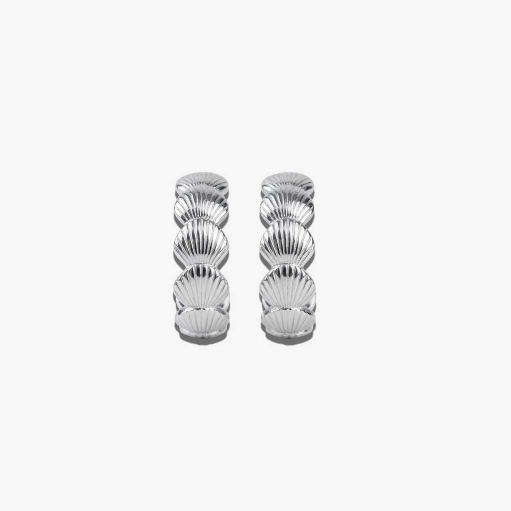 Isla Hoops-Silver 925 silver earrings with scalloped shell design and silver plating.