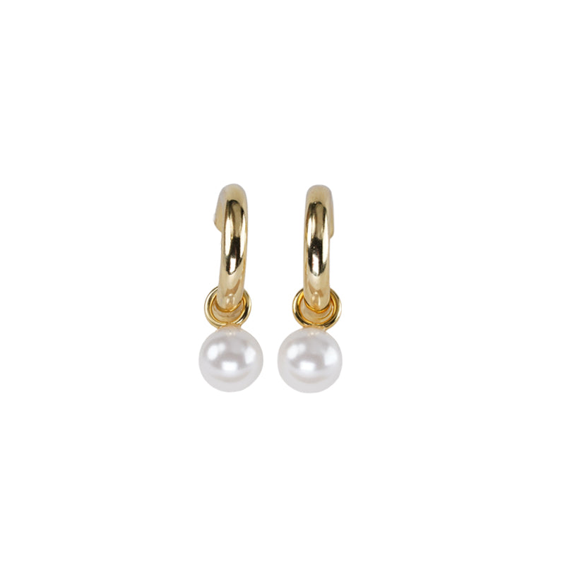 Greta Earrings, an 18K gold plated 925 silver earring with pearl drops, shown as a pair from the front.