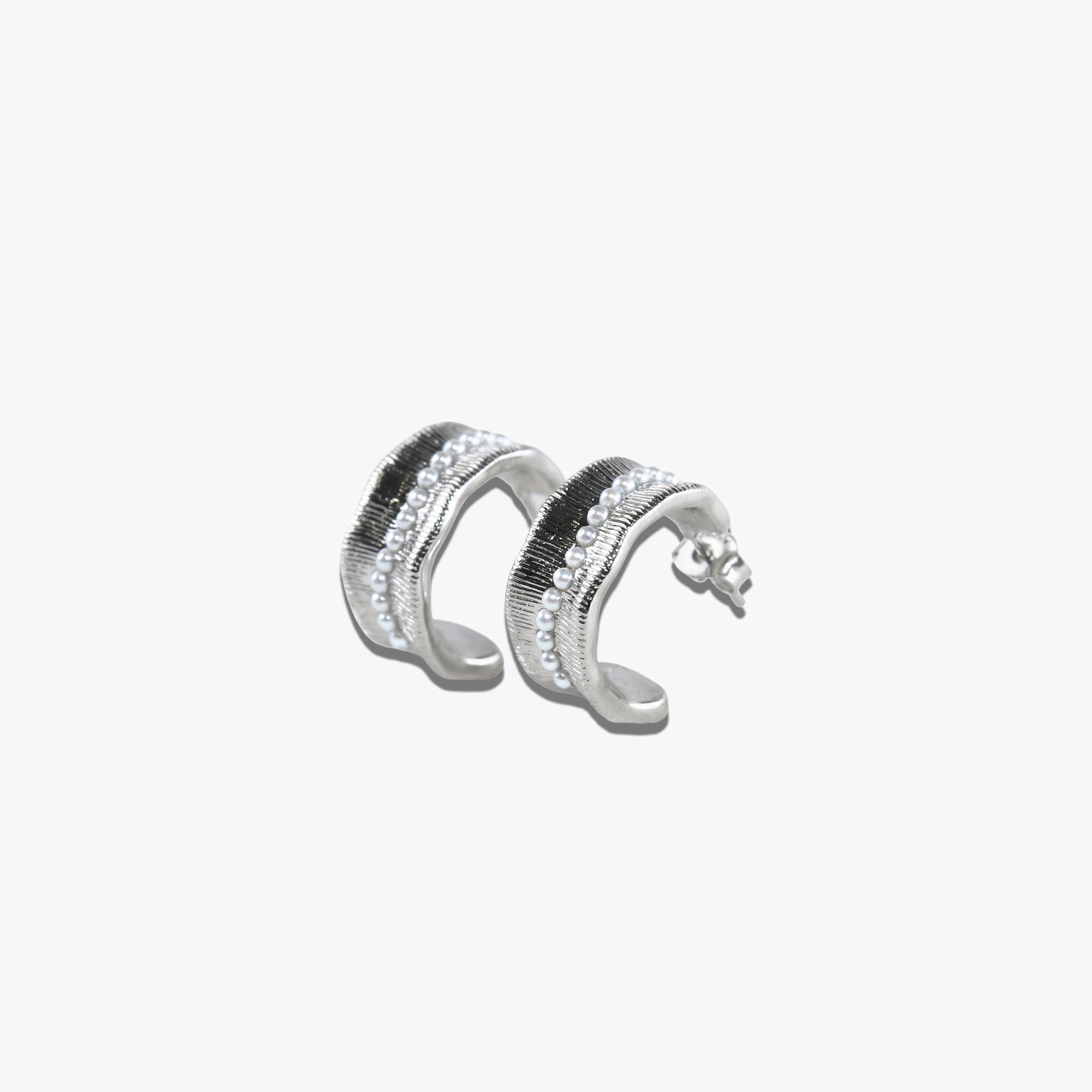925 silver Lucian Earrings with textured bands and crystal embellishments in silver plating