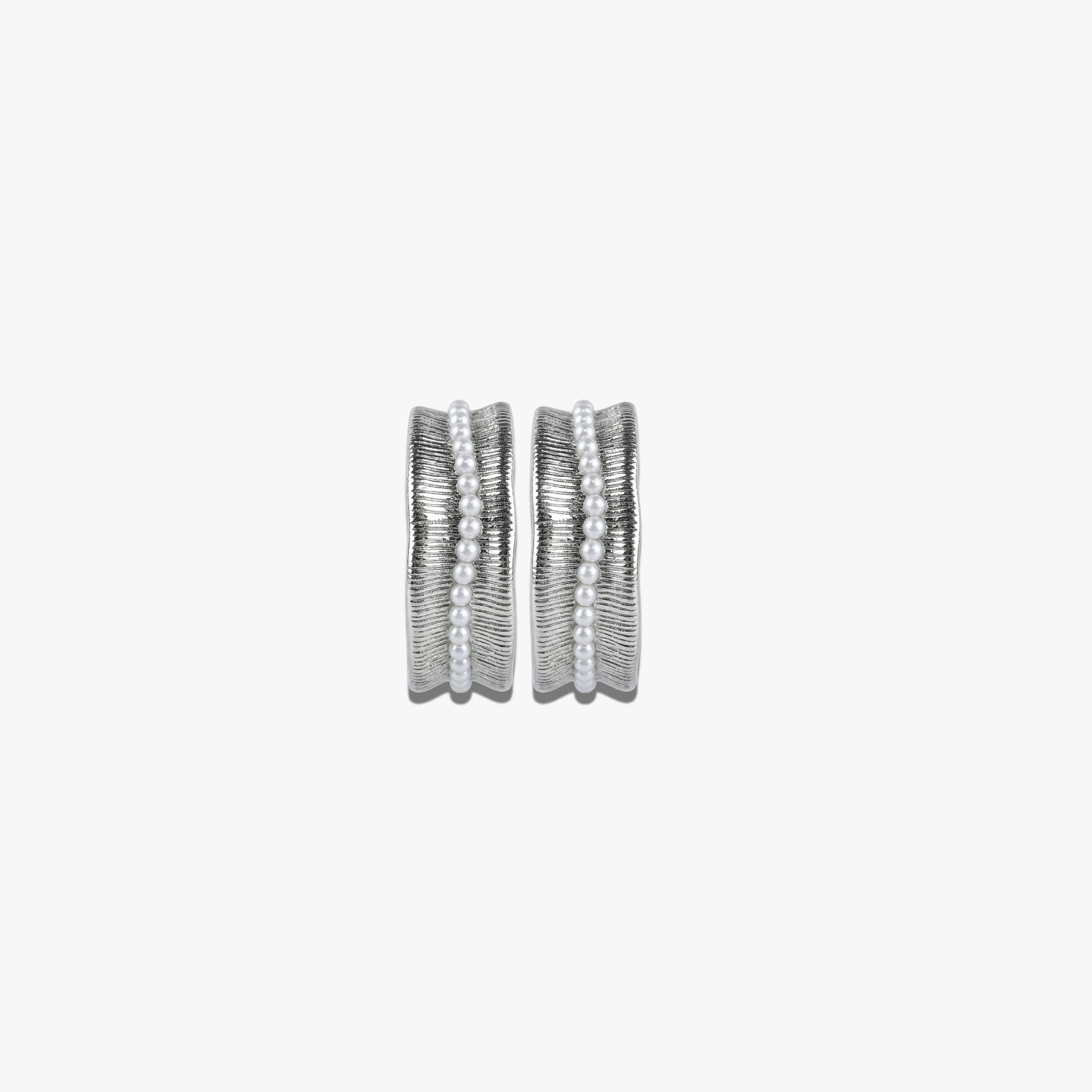 925 silver plated Lucian Earrings with textured ribbed design and beaded center detail