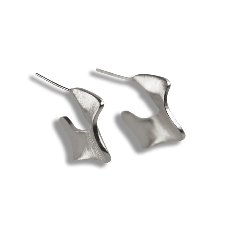 Willow Earrings-Silver, a 925 silver earring with organic curved petal-like design, shown from an angled view.