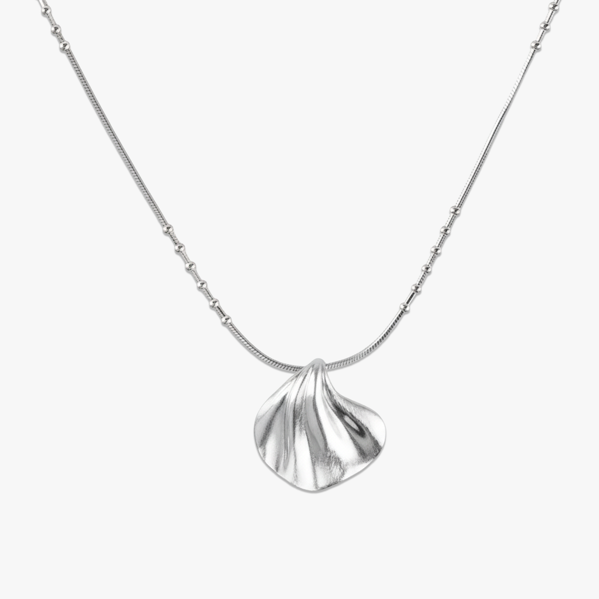 # Maria Necklace 925 Silver with Textured Fan-Shaped Pendant on Snake Chain