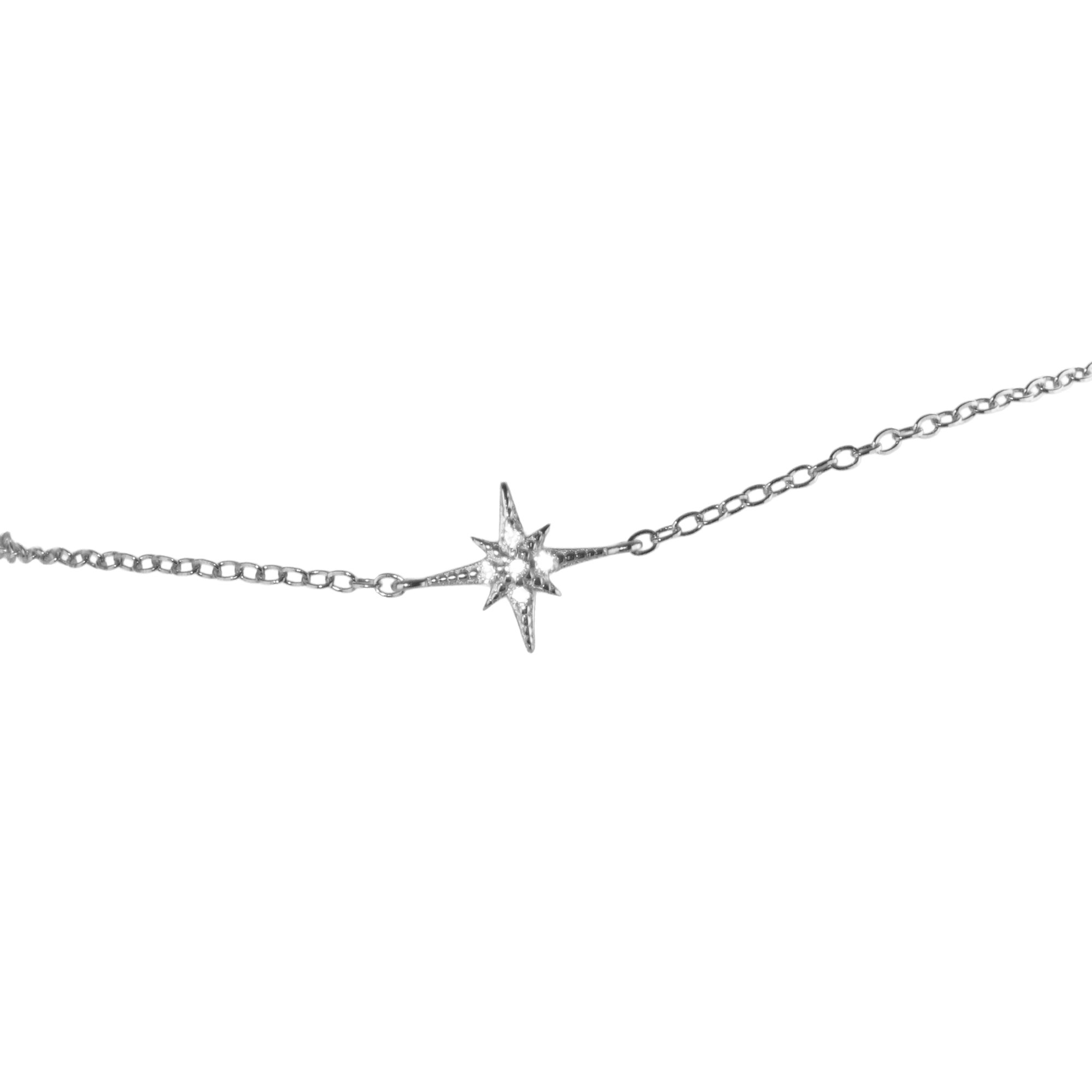 925 sterling silver bracelet with octagonal star and zircon accent on cable chain, shown at an angle.