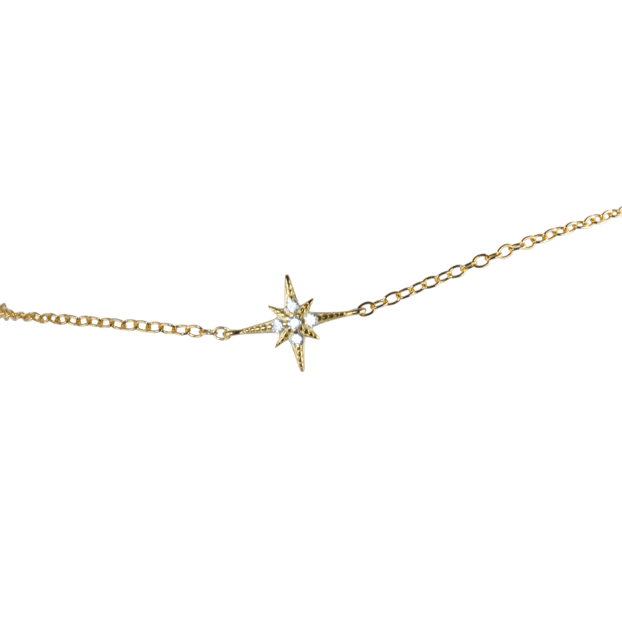 14K Gold plated 925 Silver bracelet with octagonal star zircon charm on cable chain, shown at an angle.
