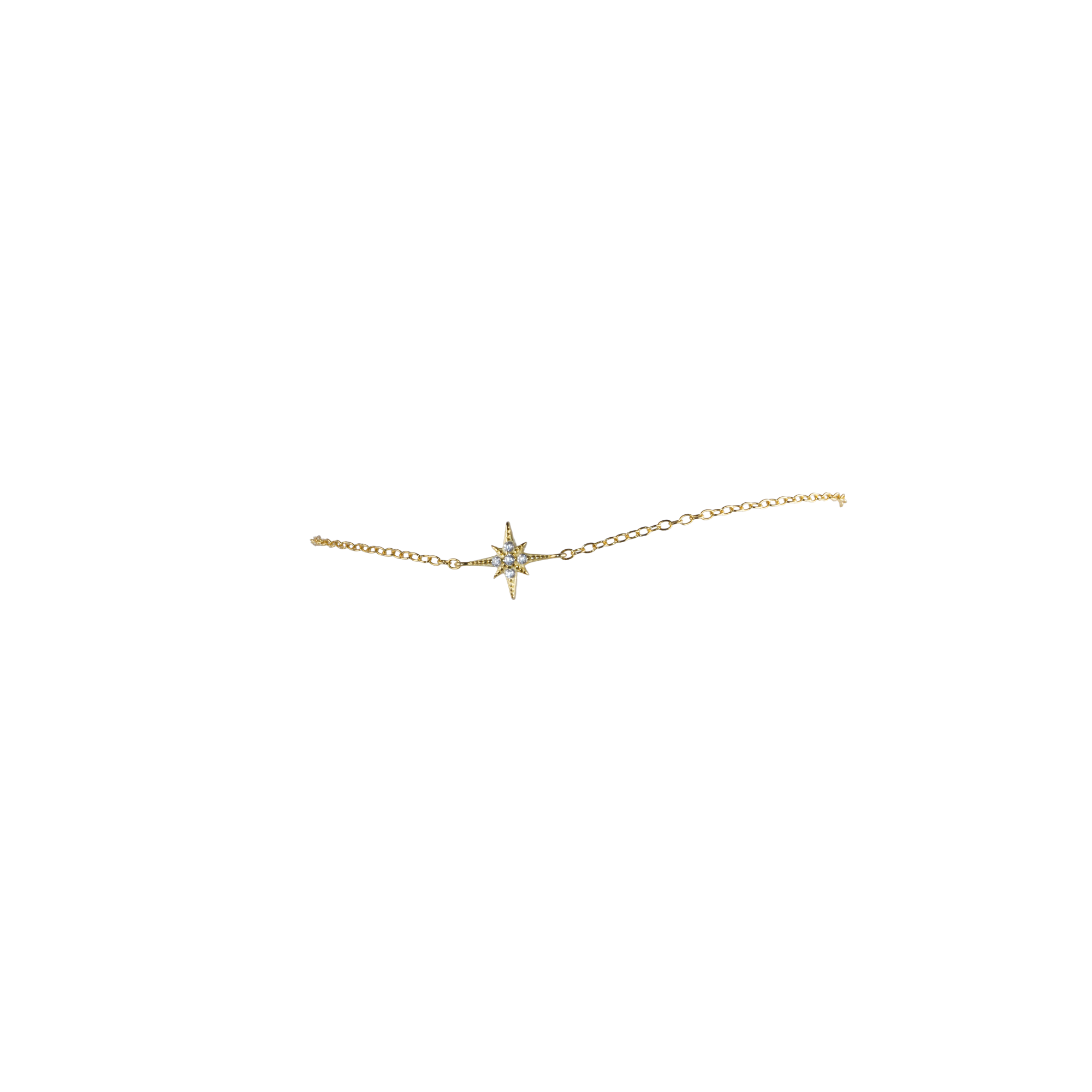 A 14K gold plated 925 silver bracelet with an octagonal star zircon charm, shown on a cable chain laid flat.
