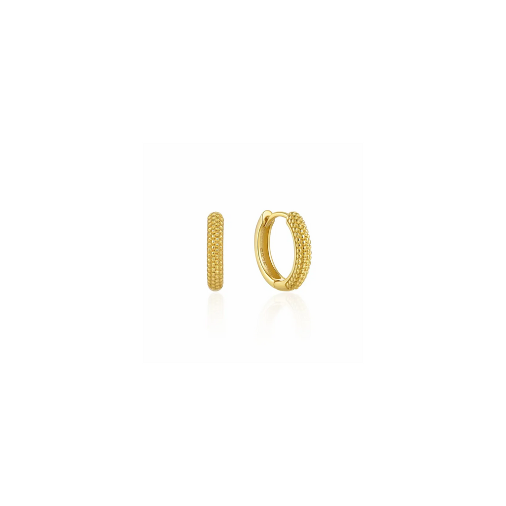 18K gold plated 925 silver textured geometric hoop earrings, shown as a pair from the side.