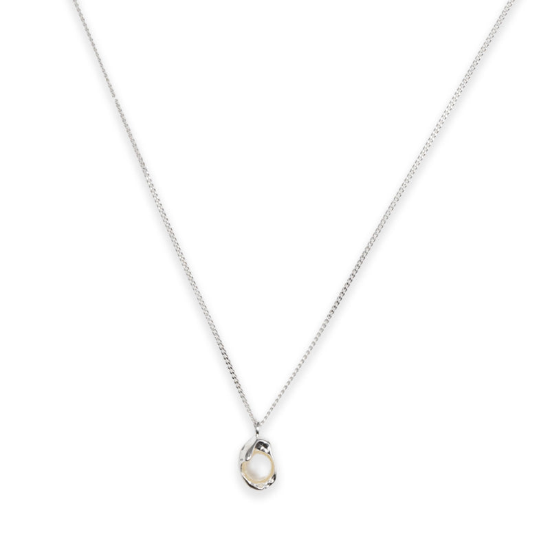 Tide & Pearl Necklace, a 925 silver necklace with a teardrop pendant featuring a pearl, shown on a chain.