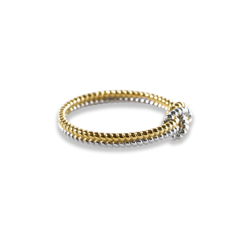 Sailor Rope Ring, a 925 silver ring with beaded texture in gold and silver tones, shown at an angle.