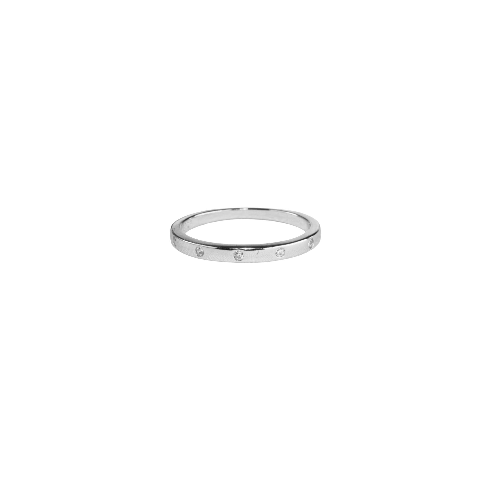 Maia Ring in 925 silver with small embedded stones, shown at an angle on white background.