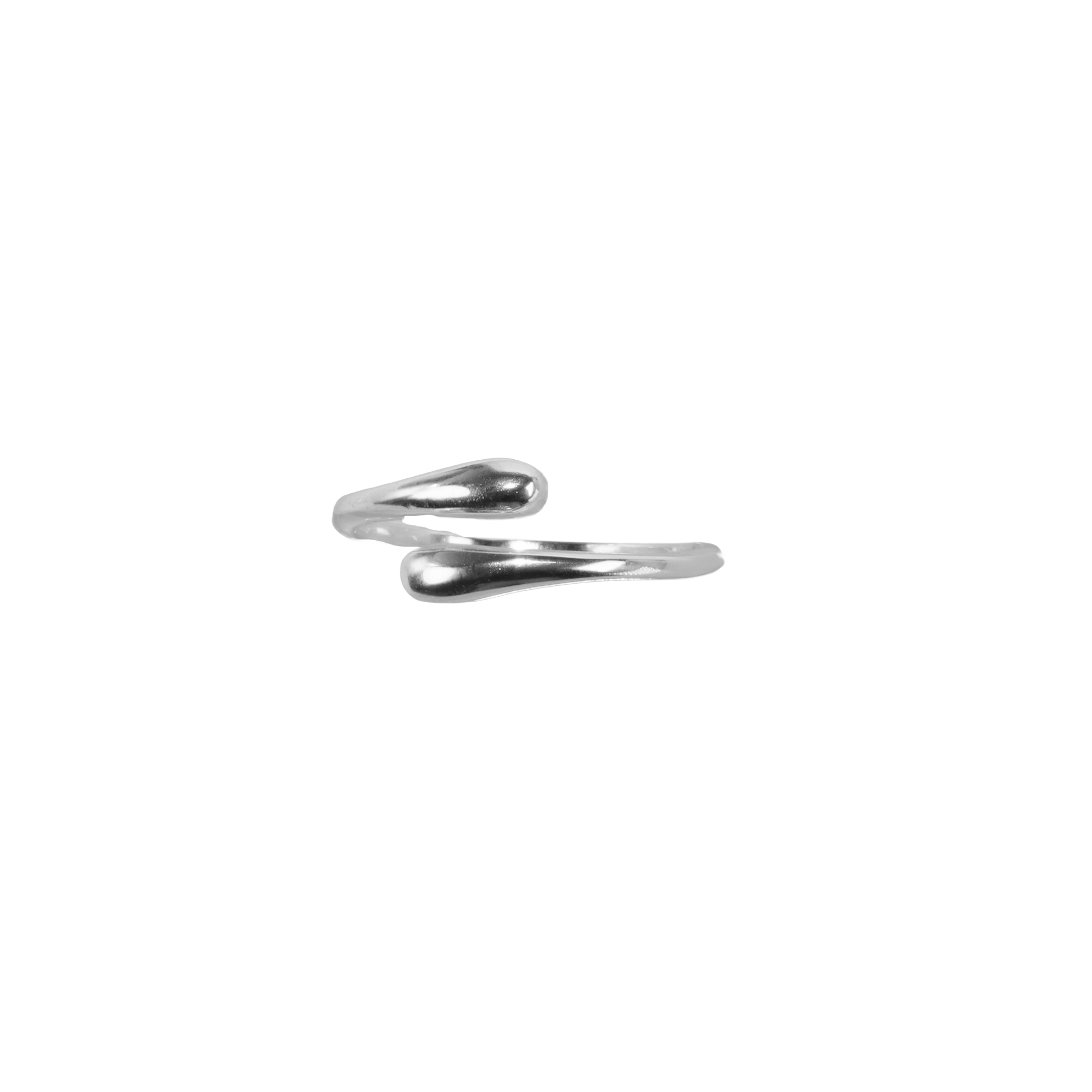 Stellar Arc Ring - Silver, a 925 silver ring with two teardrop ends, shown from a side angle.