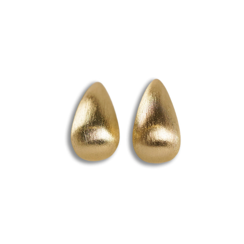 Chiara Earrings- Gold, a 14K gold plated 925 silver earring pair in teardrop shape, shown from above.