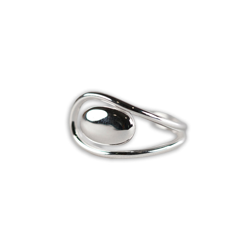 Mira Ring- Silver, a 925 silver ring with a smooth oval dome design, shown at an angle.