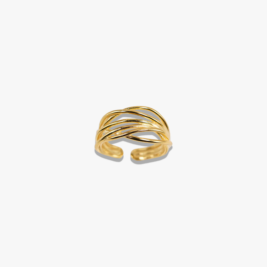 # Raven Twisted Gold Ring - 925 Silver with 18K Gold Plating and Twisted Band Design