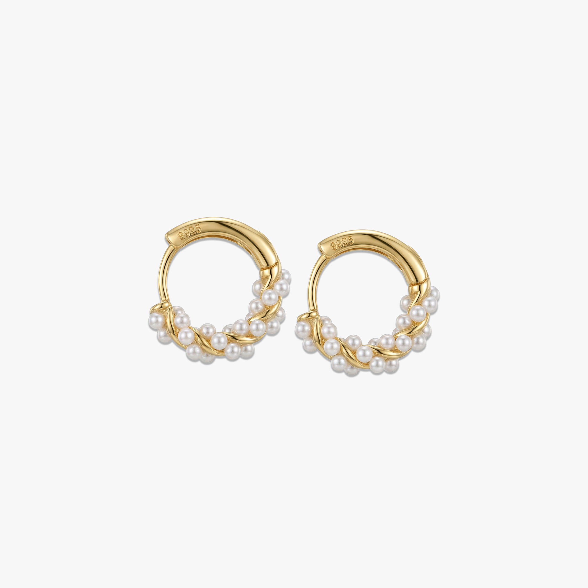 Gold plated 925 silver Sea Whisper Earrings with white pearl embellished hoops