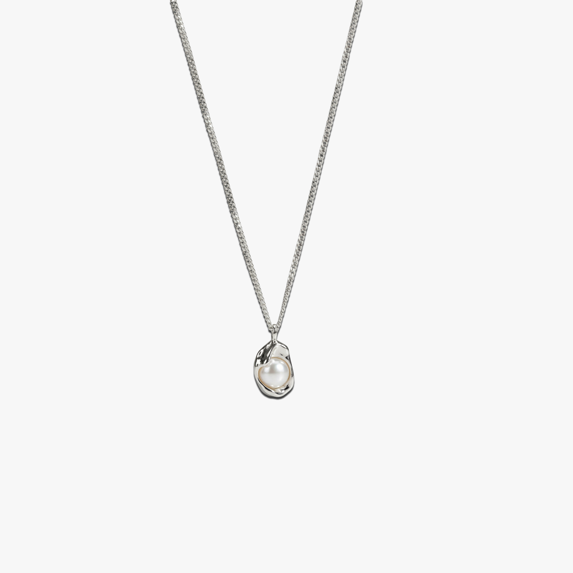 # Tide & Pearl Necklace in 925 Silver with White Pearl Pendant on Chain