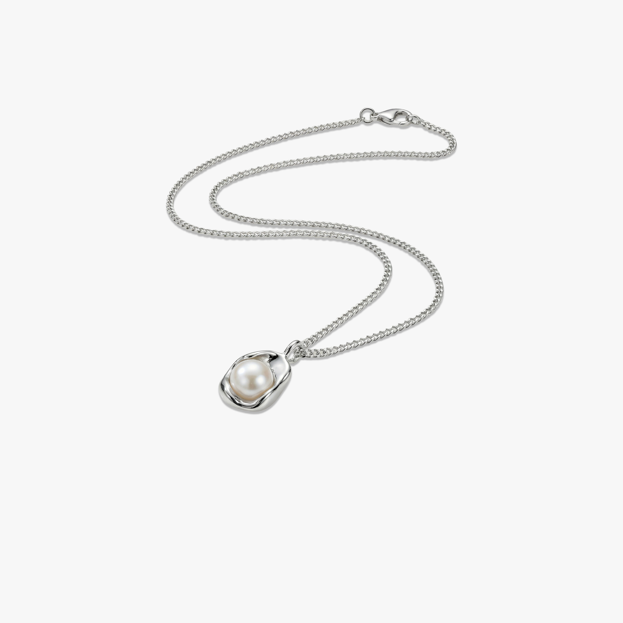 # Tide & Pearl Necklace in 925 Silver with White Pearl Pendant on Chain