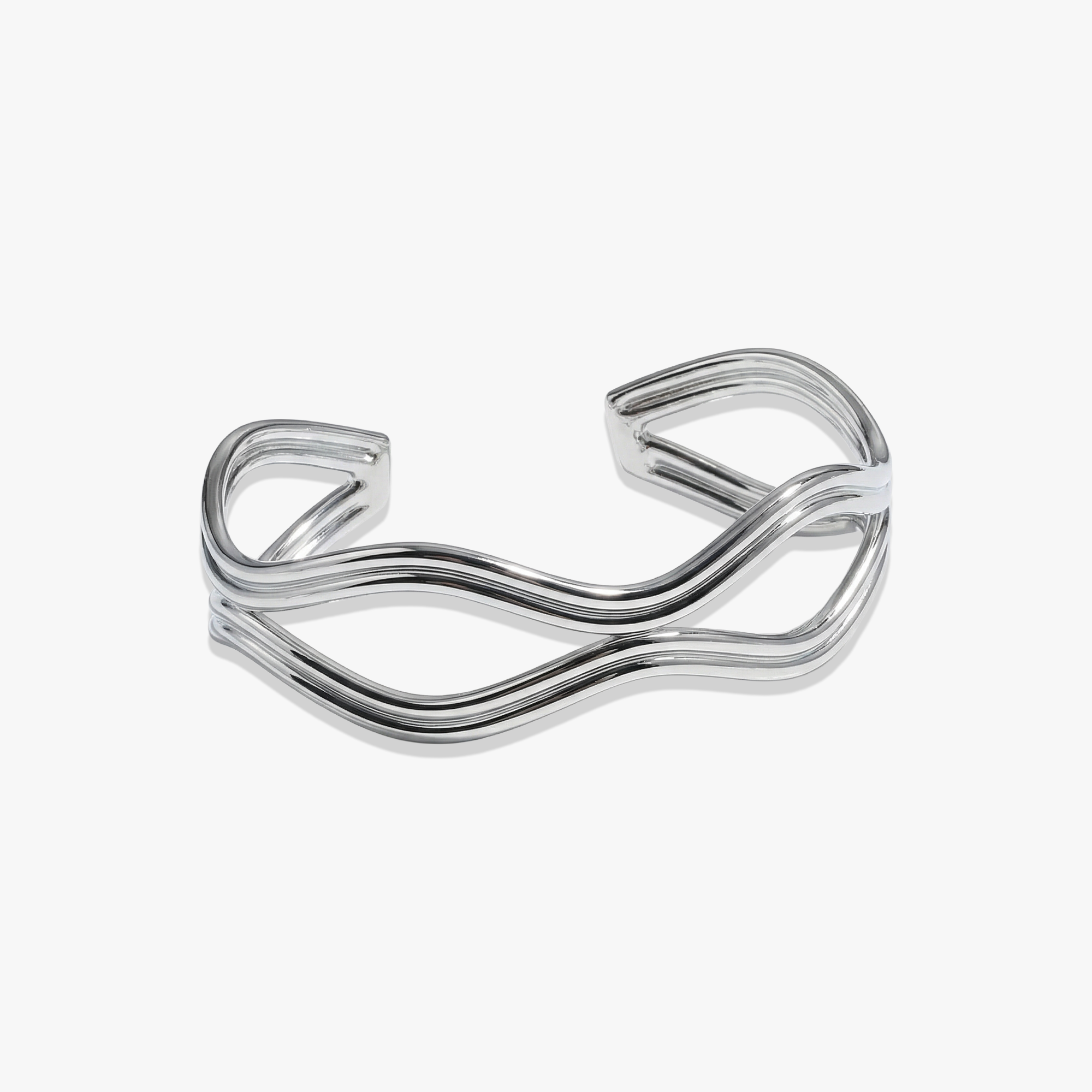 # Valentina Bangle: 925 Silver wavy cuff bracelet with polished silver plating and open design