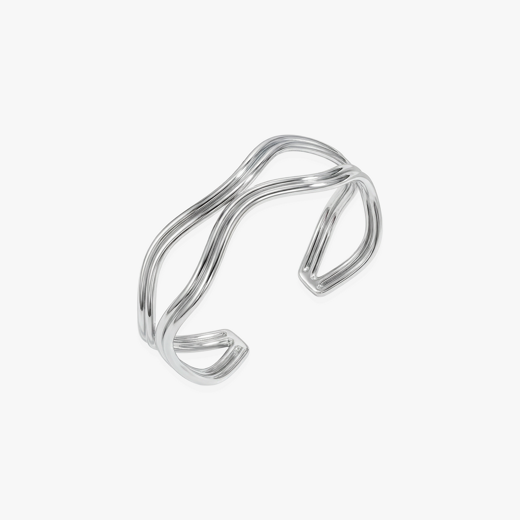 # Valentina Bangle

Valentina Bangle, twisted silver-plated 925 silver cuff bracelet with open design.