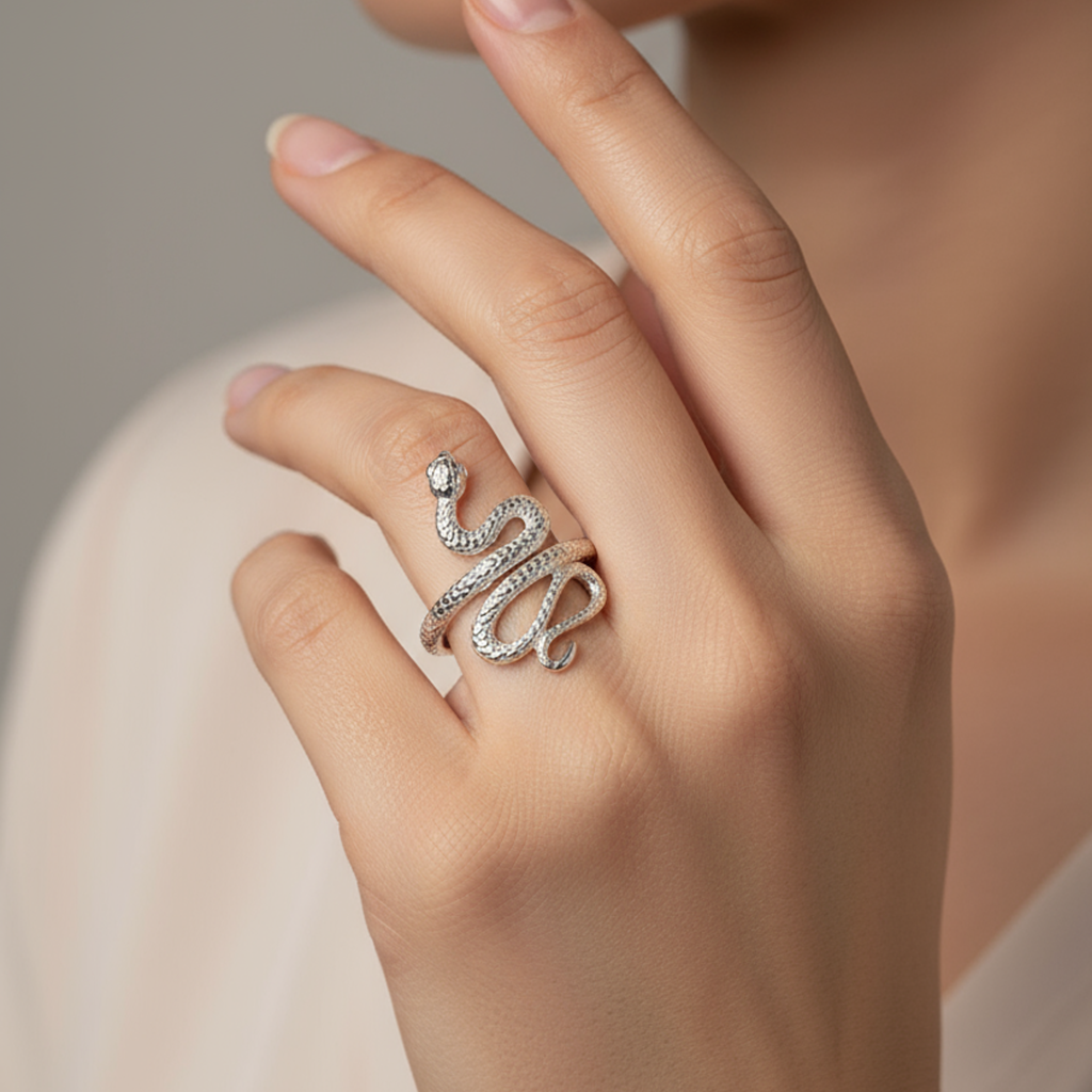 # Cobra Ring 925 Silver Snake Design Ring with Clear Crystal Stones